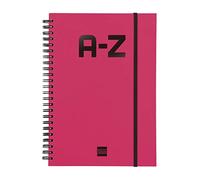 Finocam - Double Spiral Alphabetical Address Book and Elastic Band Closure | 48 Sheets | A5 Double Spiral Bound Alphabetical Contacts Organiser - Colour Magenta