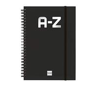 Finocam - Double Spiral Alphabetical Address Book and Elastic Band Closure | 48 Sheets | A5 Double Spiral Bound Alphabetical Contacts Organiser - Colour Black