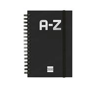 Finocam - Double Spiral Alphabetical Address Book and Elastic Band Closure | 48 Sheets | Small Alphabetical Contacts Organiser Bound with Double Spiral 10 x 15 cm - Colour Black