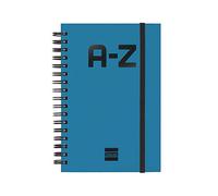 Finocam - Double Spiral Alphabetical Address Book and Elastic Band Closure | 48 Sheets | Small Alphabetical Contacts Organiser Bound with Double Spiral 10 x 15 cm - Colour Blue