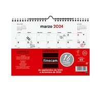 Finocam - Neutral Wall Calendar 16 Months 2023 2024 Month View September 2023 - December 2024 (16 Months) Spanish