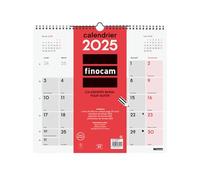 Finocam - Neutral Wall Calendar to Write 2025 1 Month Per Page January 2025 - December 2025 (12 Months) French