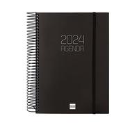 Finocam - Opaque Black Spiral International Planner 2024 Page-A-Day January 2024 - December 2024 (12 Months)