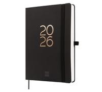 Finocam - Planner 2026 1 Day to View | January - December (12 months) | A5 Planner with elastic band and knitted tape | Softcover Capri - Black - International