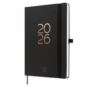 Finocam - Planner 2026 Vertical Week to View | January - December (12 months) | A5 Planner with elastic band and knitted tape | Softcover Capri - Black - International