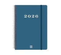 Finocam - Spiral Agenda 2026 Week to View Horizontal | January - December (12 months) | 2026 Yearly Agenda with Elastic Band| Hard Cover Spiral My - Blue - Spanish