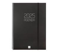 Finocam - Spiral Agenda Opaque 2025 Week to View Horizontal January 2025 - December 2025 (12 months) Black Catalan