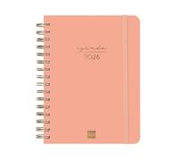 Finocam - Spiral Planner 2026 1 Day to View | January - December (12 months) | Annual Planner 2026 with elastic band | Double Spiral Hardcover Spiral Alma - Coral - International