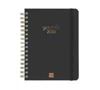Finocam - Spiral Planner 2026 1 Day to View | January - December (12 months) | Annual Planner 2026 with elastic band | Double Spiral Hardcover Spiral Alma - Black - International