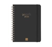 Finocam - Spiral Planner 2026 Vertical Week to View | January - December (12 months) | Annual Planner 2026 with elastic band | Double Spiral Hardcover Spiral - Alma - Black - International