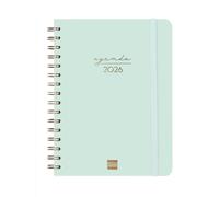 Finocam - Spiral Planner 2026 Vertical Week to View | January - December (12 months) | Annual Planner 2026 with elastic band | Double Spiral Hardcover Spiral Alma - Mint - International
