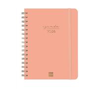 Finocam - Spiral Planner 2026 Vertical Week to View | January - December (12 months) | Annual Planner 2026 with elastic band | Double Spiral Hardcover Spiral Alma - Coral - International