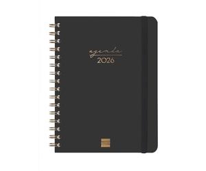 Finocam - Spiral Planner 2026 Vertical Week to View | January - December (12 months) | Annual Planner 2026 with elastic band | Double Spiral Hardcover Spiral - Alma - Black - International