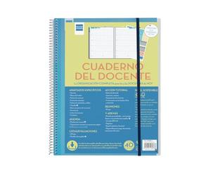 Finocam - Teacher's Notebook Week Undated Page | Teacher notebook with 24 sheets of evaluations for 40 students | Customizable cover and inner cover - 230 x 310 mm - Spanish