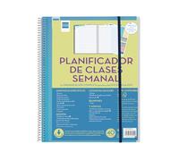 Finocam - Weekly Class Planner | Organizes Up to 8 Hours | Undated Yearly | with Stickers and 2 Transparent Covers | Metal Spiral | Customizable Cover, 230x310mm Large | Spanish