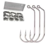 FINOSEAK 200Pcs Jig Hooks Kit, 60 Degrees Round Bent Jig Fishing Hooks for Bass Fishing Freshwater&Saltwater 10 Sizes Assorted from 6# 4# 2# 1# to 6/0