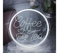 FINOTI Custom Coffee Neon Sign Neon Lights Tea Bar 3D Engraving for Coffee or Tea Shop with LED Neon Lights Cafe Tea Room Shop Room Wall Decoration Art Sign USB A 45 x 45 cm