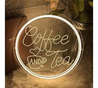 FINOTI Custom Coffee Neon Sign Neon Lights Tea Bar 3D Engraving for Coffee or Tea Shop with LED Neon Lights Cafe Tea Room Shop Room Wall Decoration Art Sign USB B 45 x 45 cm