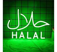FINOTI Halal Neon Signs for Halal Food Arabic Restaurants Halal Meat Candy Nail Salon Store Signage for Business Green LED Wall Decor USB With Switch