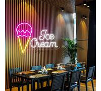 FINOTI Ice Cream Neon Sign Ice Cream Shop Decoration LED Neon Sign Dessert Cafe Restaurant Wall Light Sign Neon Burger Cold Drink Shop Neon Wall Art Bar Store Decor USB With Chain,F