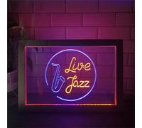 FINOTI Live Jazz Music Room Dual Color LED Neon Sign Photo Frame Creative Table Lamp Bedroom Desk Wood 3D Night Light Bedroom Bar Bar Club Teen Room Art Music Lover Gifts With Switch,C,32x22cm
