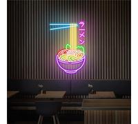 FINOTI Ramen Neon Lights for Wall Decor, Noodle Light Up Signs, USB With Switch, Modern Acrylic Rectangular Neon Sign, Indoor Decorative Use