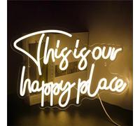 FINOTI This is our happy place Neon Signs for Wall Decor Warm White LED Signs Bedroom Bar Club Teen Room Art Party Decor Led Neon Light USB Powered By Neon