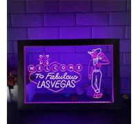 FINOTI Welcome to Las Vegas Beer Bar Pub Display Dual Color LED Neon Sign Photo Frame Bedroom Desk 3D Night Light Bedroom Bar Club Teen Room Art With Switch,G,32x22cm