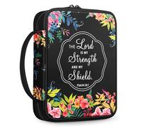FINPAC Bible Cover, Carrying Case for Church, Protective Bag with Handle and Zippered Pocket, Gift for Mother, Lady, Women, Men, Floral Black