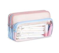 FINPAC Color-Block Pencil Case Organizer - 100 Pen Capacity, Clear PVC Layer & Triple Compartments for Quick Access, Pencil Box Organizer for Study, Artists, Professionals(Blue and Pink)