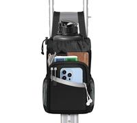 FINPAC Crutch Accessories Bag, Water-Resistant Storage Organizer Tote Bag with Drink Holder and Zipper Pouch for Crutches, Underarm Crutches Attachment, Black
