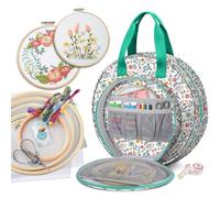FINPAC Embroidery Project Bag, Embroidery Supplies Storage Carrying Tote Case with Multiple Pockets for Floss, Hoops, Thread, Stitch Tools Kit [Bag Only], Spring Bloom