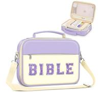 FINPAC Large Bible Cover w/Shoulder Strap, Carrying Book Case Church Bag Bible Protective w/Pen Slots and Zippered Pocket, Gift for Women Lady, Letter Purple