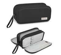 FINPAC Large Capacity Pencil Case, School Pencil Case with 3 Compartments, Pen Holder Bag School Supplies Stationery Organizer for College Office Students, Black, taille 23.9 x 10.9 x 8.9 cm