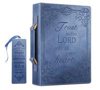 FINPAC Large Classic Bible Cover, PU Leather Carrying Book Case Church Bag Bible Protective with Handle for Men, Women, Father, Mother, Friends (Blue)