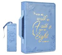 FINPAC Large Classic Bible Cover, Vegan Leather Carrying Book Case Church Bag Bible Protective with Handle, Gift for Men, Women, Light Blue