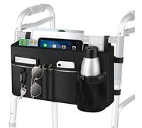 FINPAC Large Walker Tote Bag with Cup Holder, Folding Walker Attachment Hands-Free Storage Basket Mobility Aid Accessory Pouch for Elderly, Senior, Black