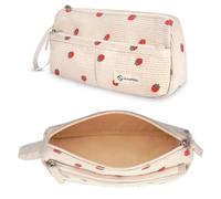 FINPAC Pencil Case, Corduroy Triangle Makeup Bag, Kawaii Pen Bag Pouch Holder Box Organize for Study, Office, or Travel, Strawberry
