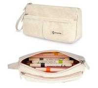 FINPAC Pencil Case, Corduroy Triangle Makeup Bag, Kawaii Pen Bag Pouch Holder Box Organize for Study, Office, or Travel, Beige