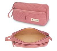 FINPAC Pencil Case, Corduroy Triangle Makeup Bag, Kawaii Pen Bag Pouch Holder Box Organize for Study, Office, or Travel, Pink