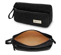 FINPAC Pencil Case, Corduroy Triangle Makeup Bag, Kawaii Pen Bag Pouch Holder Box Organize for Study, Office, or Travel, Black