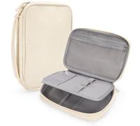 FINPAC Pencil Case, Double-Layer Corduroy Pencil Case with 3 Compartments, Large Capacity School Pencil Pouch with Handle, Portable Stationery Pen Case for Watercolor Pencils & Marker, (Beige)