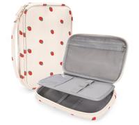 FINPAC Pencil Case, Double-Layer Corduroy Pencil Case with 3 Compartments, Large Capacity School Pencil Pouch with Handle, Portable Stationery Pen Case for Watercolor Pencils & Marker, (Strawberry)