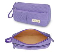 FINPAC Pencil case, Large Capacity Corduroy Pencil Case, Triangle School Pencil Pouch w/Hand Strap, Portable Stationery Bag for Office, Lilac Purple