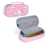 FINPAC Pencil Case, Large Capacity Multi-Use Pencil Case Box Organizer for Classroom, Office, or Travel with Carry Handle (Pony)