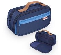 FINPAC Pencil Case - Large Capacity Oxford Pencil Case with 9 Compartments, Pencil Pouch with Carrying Handle for Boys & Girls, School and Office, Blue