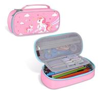 FINPAC Pencil Case, Large Capacity School Pencil Case with Built-in Pen Slot, Pencil Pouch w/Double Zipper and Inner Mesh Layer, Portable Stationery Pencil Bag, (Horse)