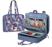 FINPAC Sewing and Craft Supplies Storage Tote, Large Capacity Travel Packing Organizer Bag with Clear Pockets and Handle for Knitting, Crochet, Art, Sewing Accessories (Blooming Hibiscus)