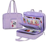 FINPAC Sewing and Craft Supplies Storage Tote, Large Capacity Travel Packing Organizer Bag with Clear Pockets and Handle for Knitting, Crochet, Art, Sewing Accessories(Lavender)