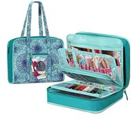 FINPAC Sewing and Craft Supplies Storage Tote, Large Capacity Travel Packing Organizer Bag with Clear Pockets and Handle for Knitting, Crochet, Art, Sewing Accessories (Emerald Illusions)